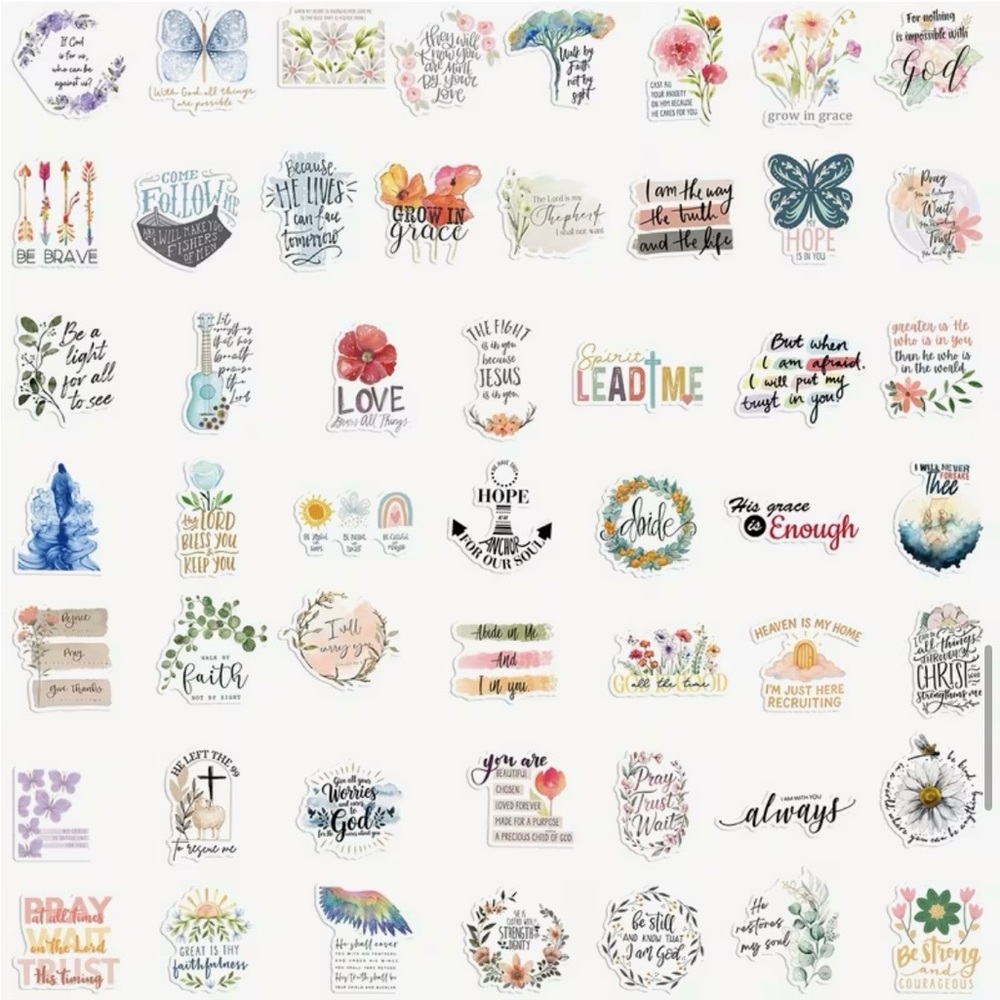 50 Inspirational Floral Faith Stickers Scripture Religious Nature - Picture 3 of 6